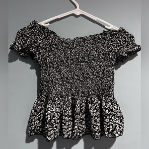 Black and White Floral Off-The-Shoulder Top